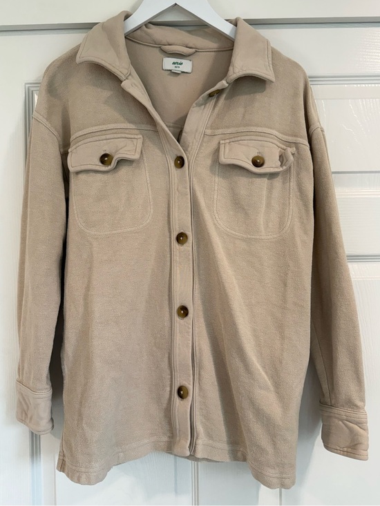 aerie Tops - Aerie Cotton Textured Oversized Button Down Cream Lumberjane Fall Shacket